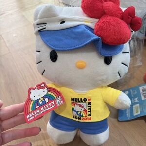 Hello Kitty Plush with Red Bow and Blue Outfit